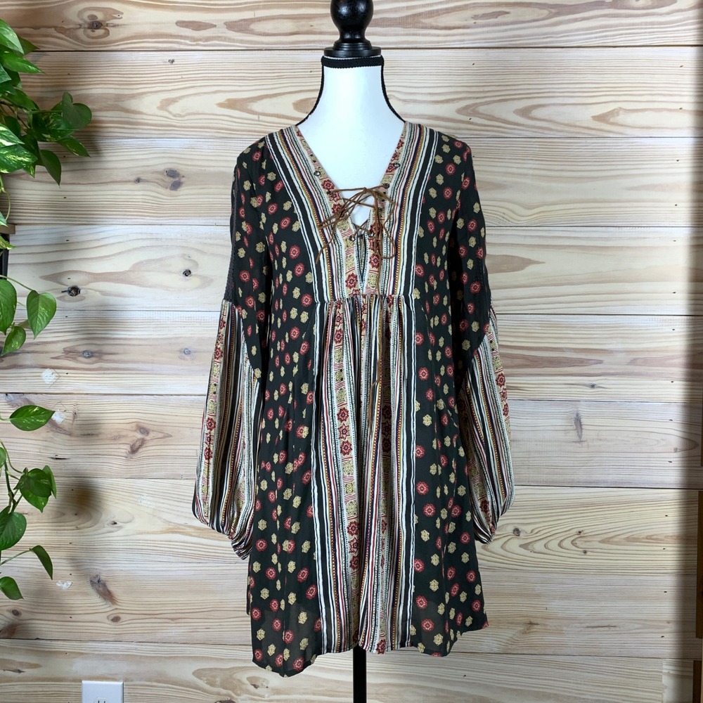 Free People Mini Dress‎ Womens Small Pebble Rain Shine Gypsy Hippie 70s Boho